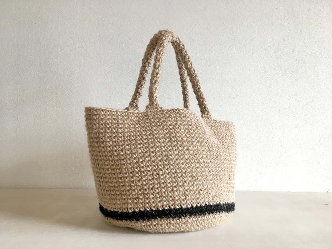 Twine bag Black Line - 手提包/手提袋 - 棉 卡其色