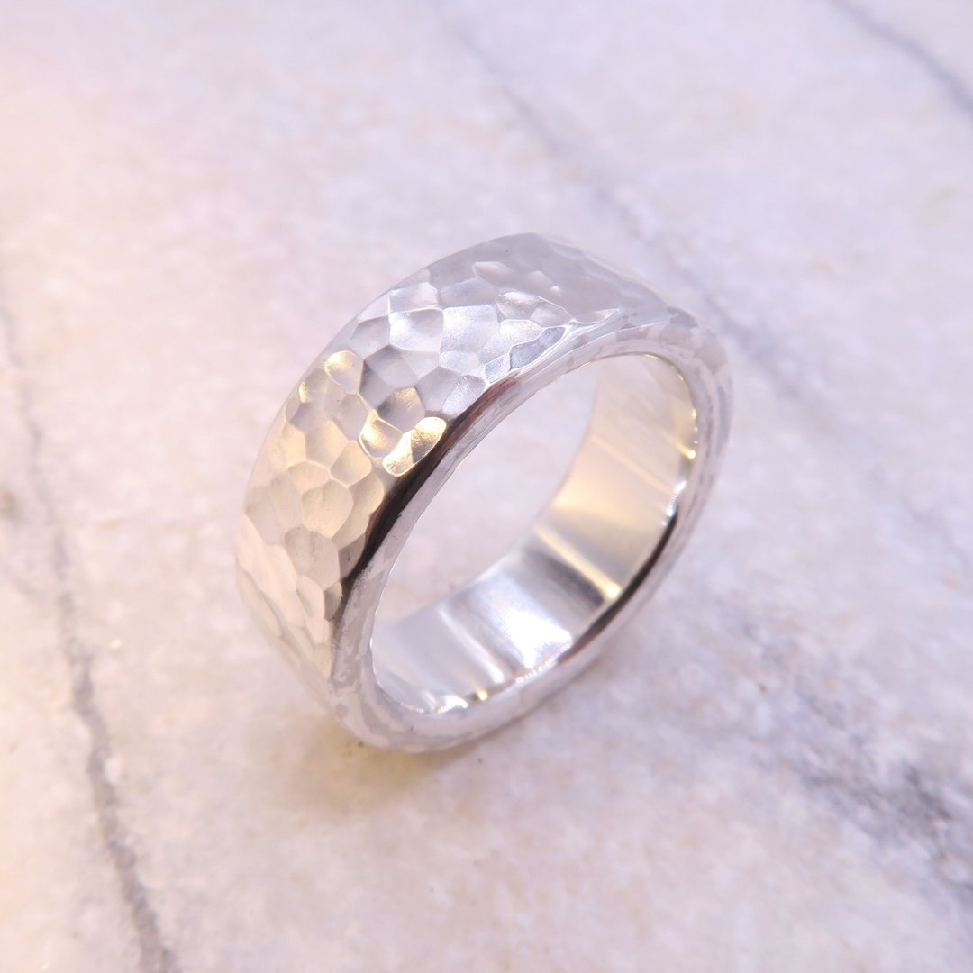 水波纹 纯银锻敲戒指 - 超厚实版(宽约8.5mm 厚约2.8mm) - 对戒 - 其他金属 