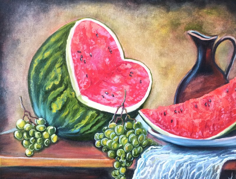 画布油画原作 40x50cm 水果静物画 西瓜 - 墙贴/壁贴 - 其他材质 