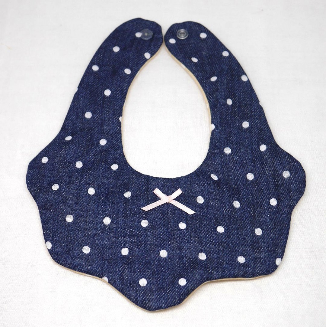 Japanese Handmade 8-layer-gauze Baby Bib/denimish gauze dots - 围嘴/口水巾 - 棉 蓝色