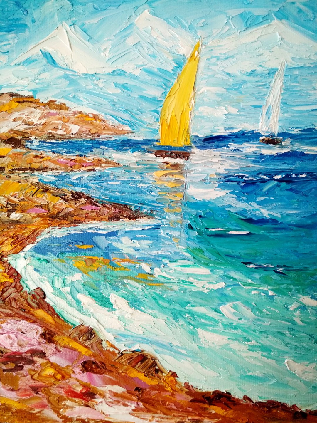 Original oil painting 24x18 cm, Yellow sail. Unframed - 墙贴/壁贴 - 其他材质 