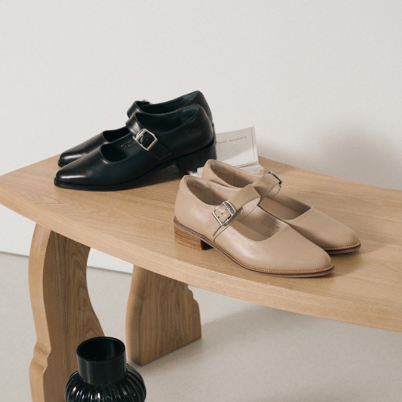 全真皮宽带银扣尖头低跟玛莉珍鞋 - 玛莉珍鞋 - 真皮 多色