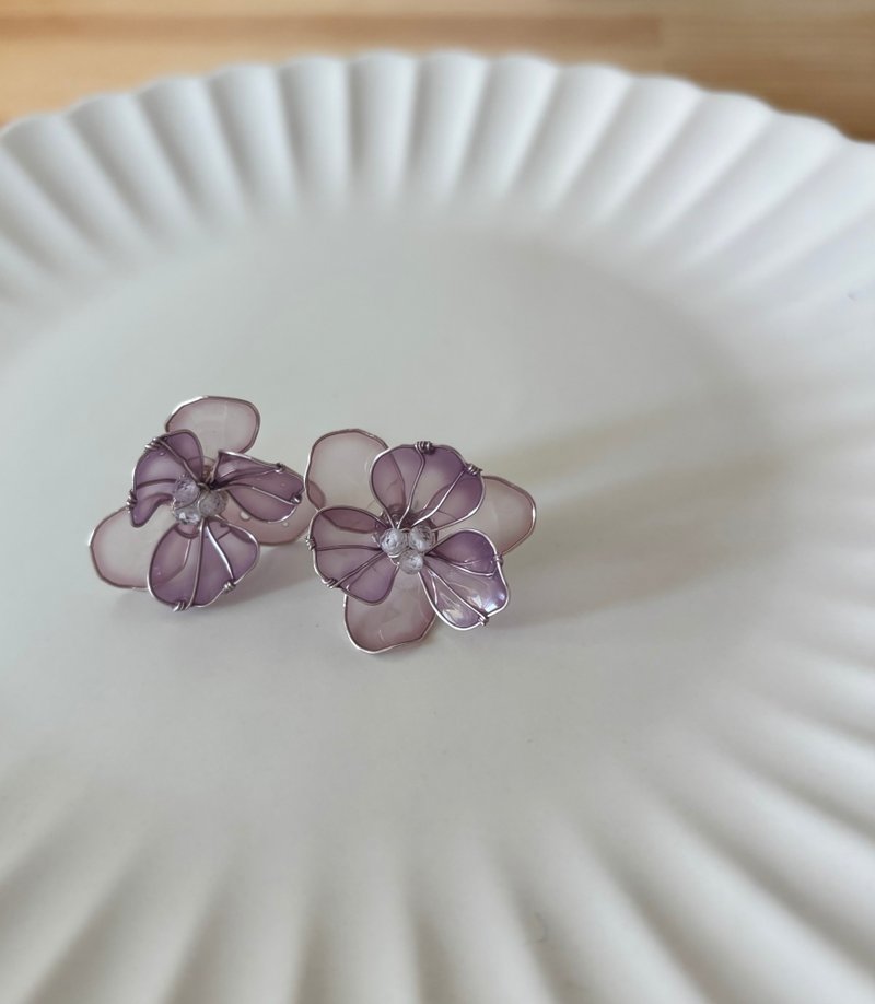 沐芯制作所。烟熏紫花儿耳针款 - 耳环/耳夹 - 其他材质 