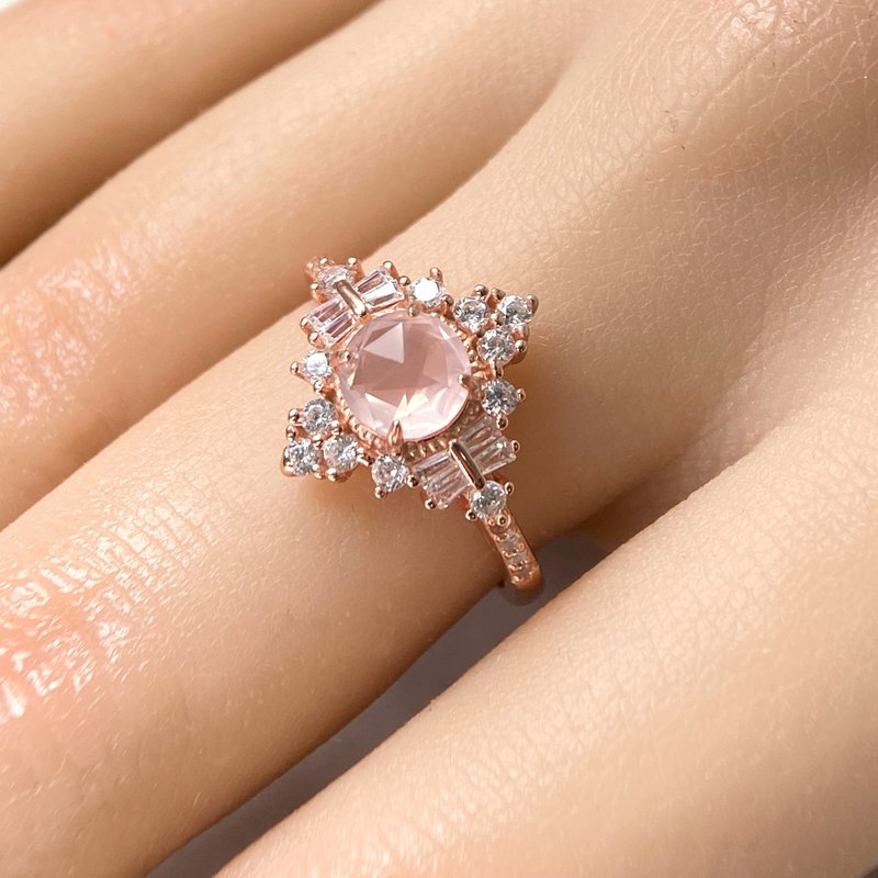 2件85折 | 巴西粉晶纯银戒指 (ArtDeco风格 玫瑰切) - 戒指 - 纯银 