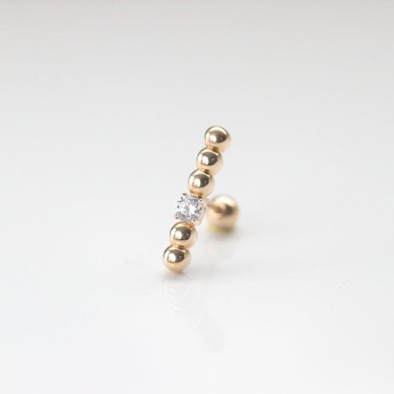 14K 珠珠横条钻锁珠(单个)耳骨 耳窝 不退色 - 耳环/耳夹 - 贵金属 金色