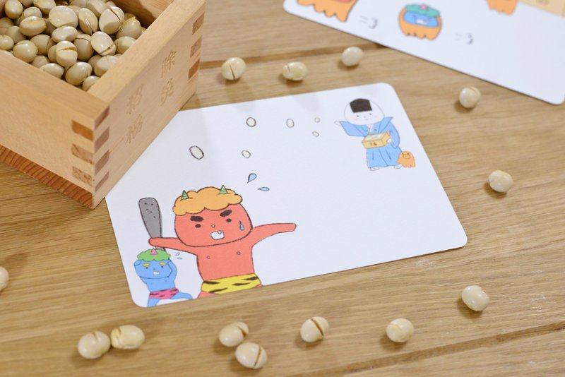 Setsubun ver., A set of 2 rice ball postcards - 卡片/明信片 - 纸 白色