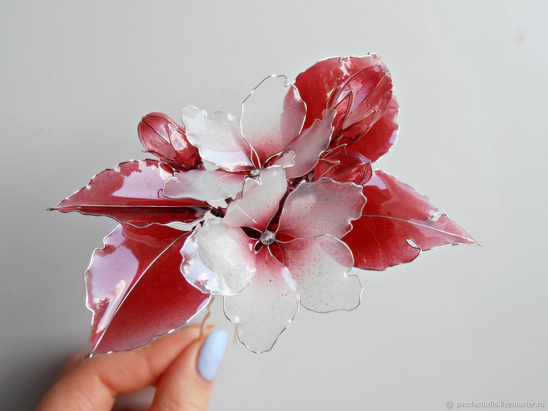 透明花 樱花 银发饰品 发饰 发夹 收藏品 手工制作的 汉服 - 发饰 - 其他材质 红色