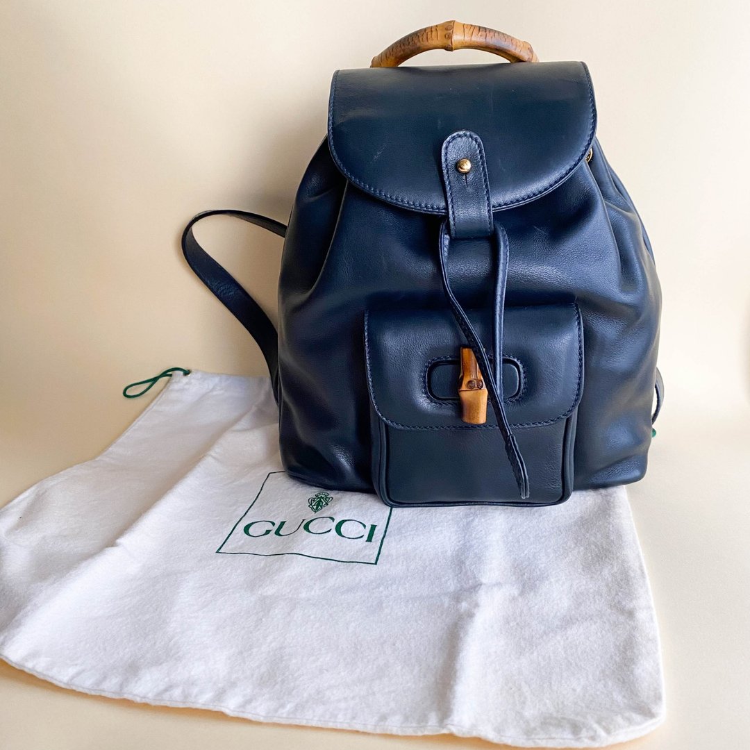 中古Gucci│背包│古着背囊│真皮│美国制│古董│女友礼物 - 后背包/双肩包 - 真皮 黑色