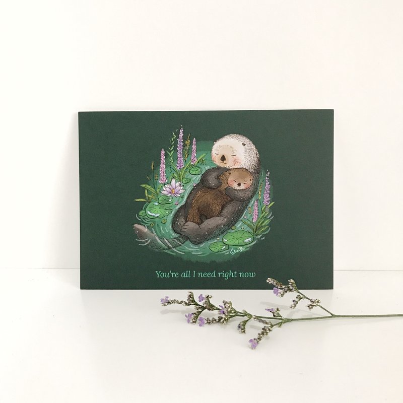 抱抱海獭明信片 You're all I need right now - 卡片/明信片 - 纸 绿色