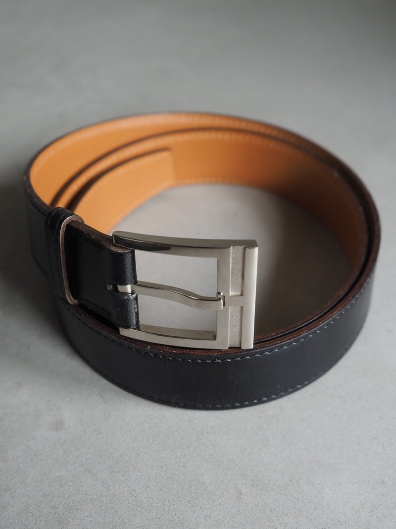 HERMÈS H 扣皮带 85 黑色 棕色 男士 银色 古董 - 皮带/腰带 - 真皮 黑色