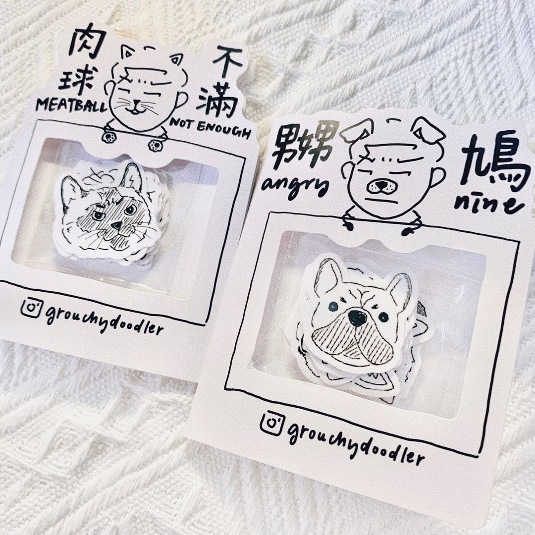 肉球不满/嬲鸠两款 手绘透明手帐贴纸 十五款/十九款入 - 贴纸 - 防水材质 白色