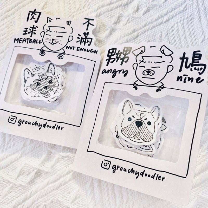 肉球不满/嬲鸠两款 手绘透明手帐贴纸 十五款/十九款入 - 贴纸 - 防水材质 白色