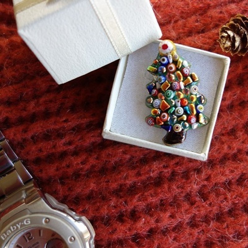 圣诞树（1）景泰蓝珐琅饰针 - 徽章/别针 - 其他金属 红色