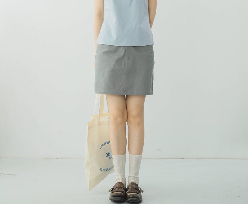 【简约摩登】美式复古/叛逆千金/棉麻迷你半身裙 - 裙子 - 棉．麻 灰色