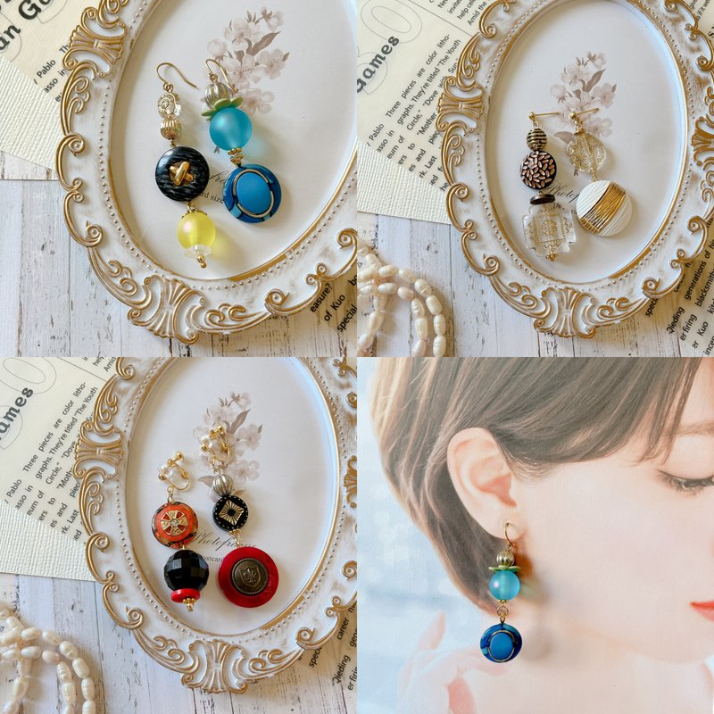 wow Handmade-亮色的记忆 钮扣耳环 - 耳环/耳夹 - 其他材质 
