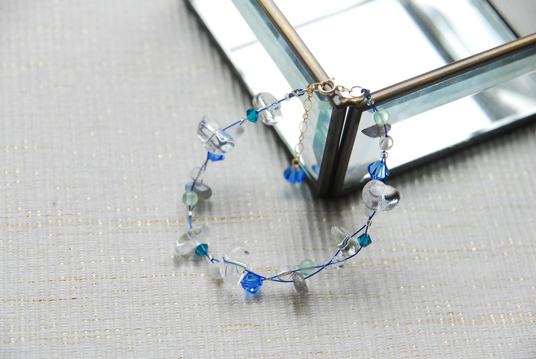 Midsummer Nylon Coat Wire Bracelet Blue Ocean 14kgf - 手链/手环 - 水晶 蓝色