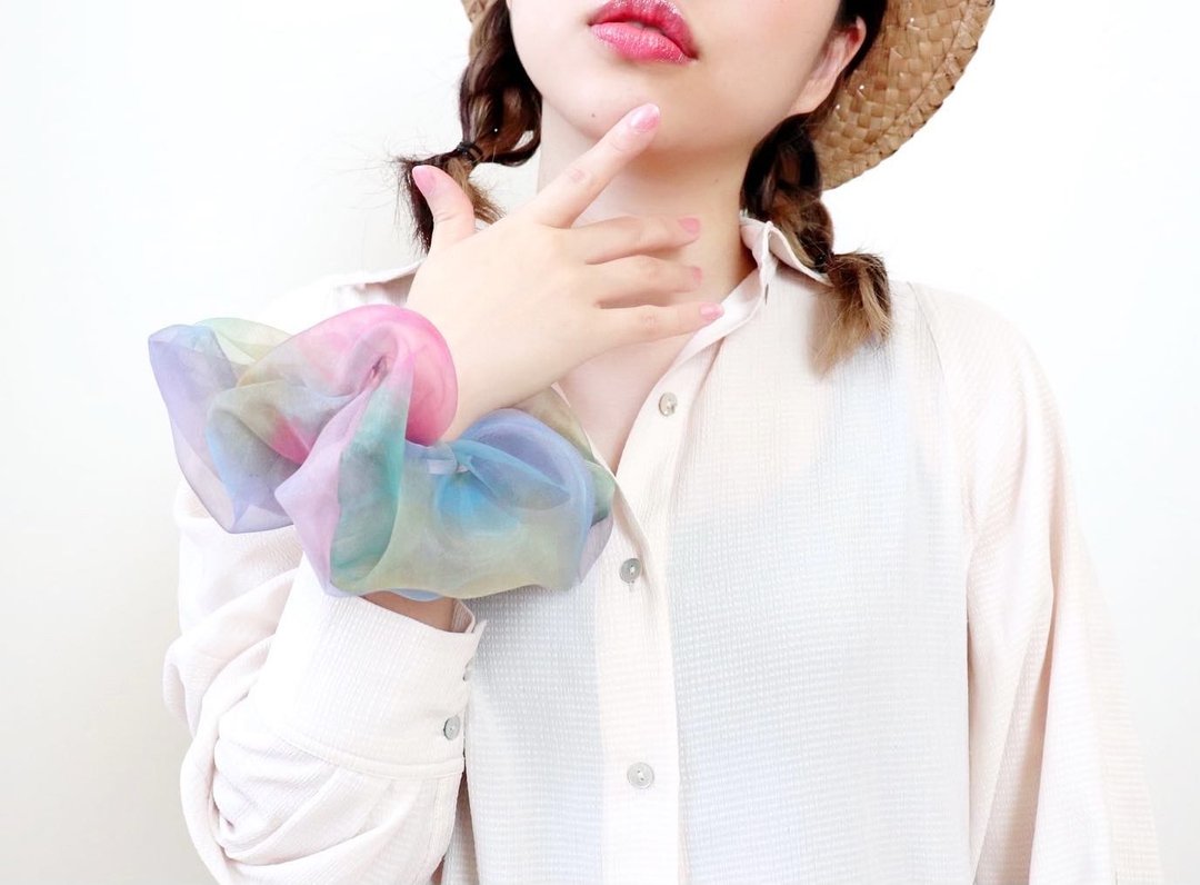 Random paint scrunchie Unicorn. Asahi art style original textile. big scru - 发饰 - 橡胶 粉红色