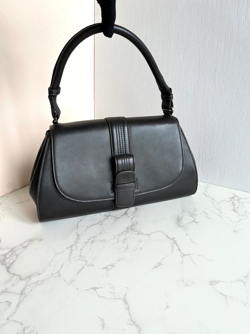 绝版古董包 Loewe焦茶色腋下包 二手中古包 皮革包 侧背包 单肩包 - 侧背包/斜挎包 - 真皮 咖啡色