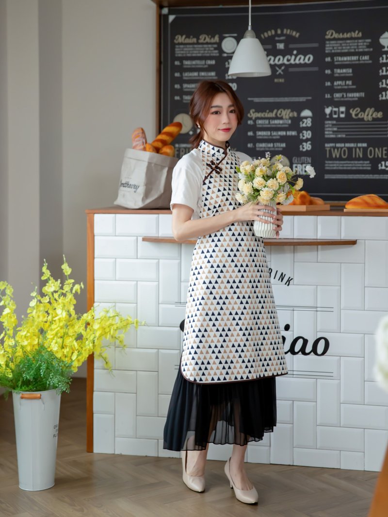 摩卡几何图案旗袍造型围裙 - 其他 - 棉．麻 咖啡色