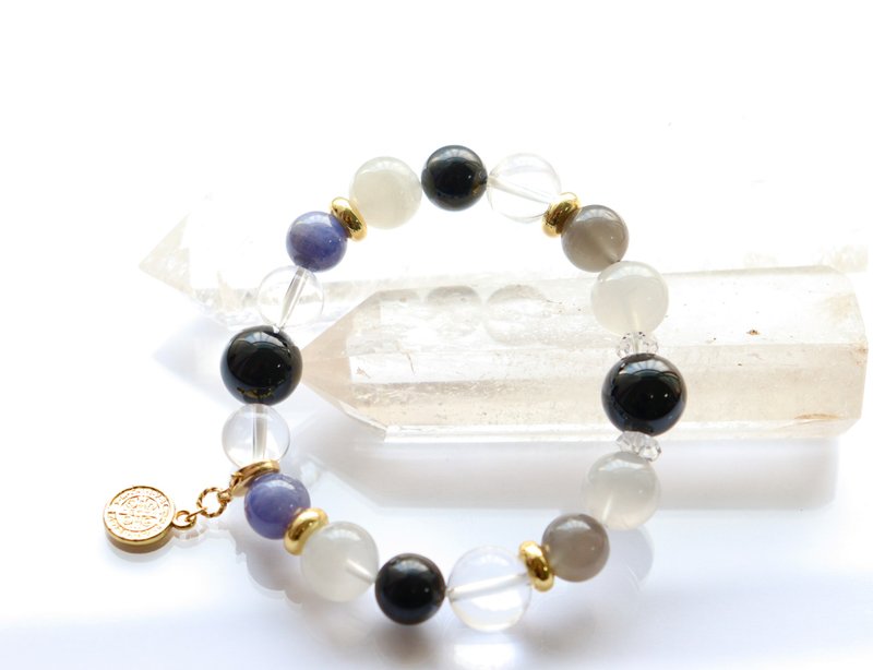 天然石黑玛瑙与坦桑石手链　护身符能量石手链 - 手链/手环 - 水晶 黑色