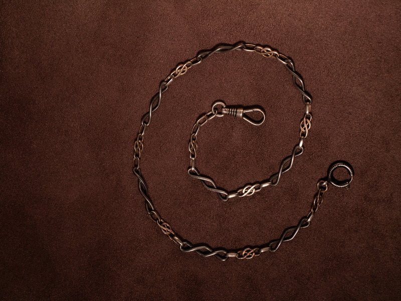 1890s 法国 航海绳结乌银怀表链 - 项链 - 银 黑色