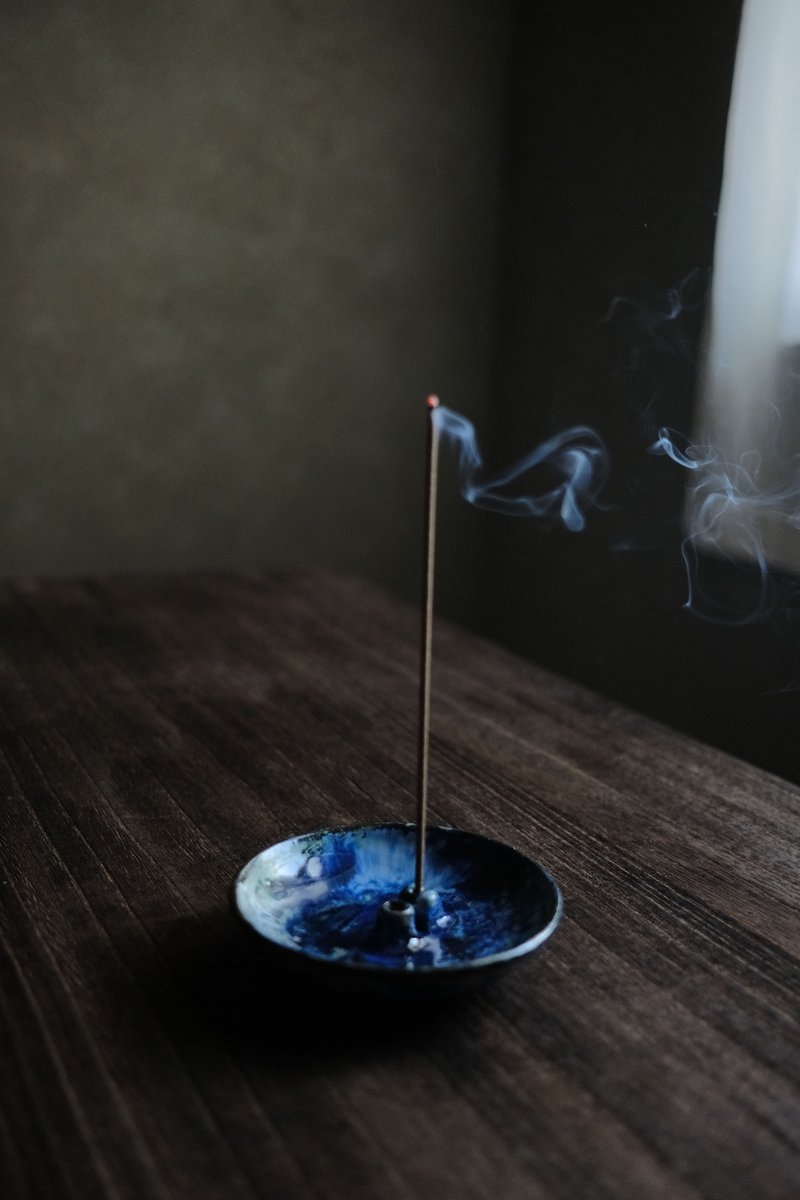 寂灭・萨婆诃・靛宇宙・藏香盘 - 香薰/精油/线香 - 陶 黑色