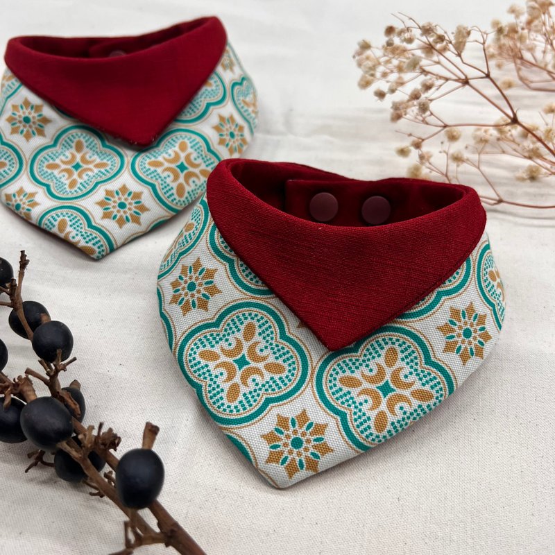 22ただ。ninitada。双层花布领巾-复古花砖 蓝 - 衣/帽 - 棉．麻 