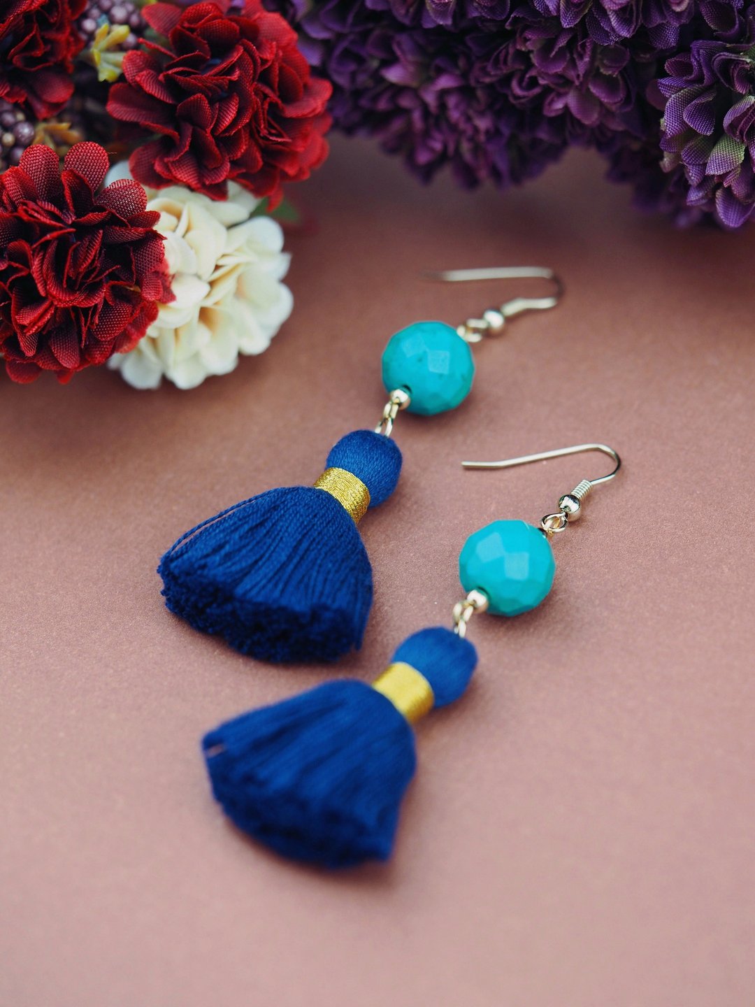 Turquoise earrings/ Statement bohemian blue tassel earrings - 耳环/耳夹 - 宝石 蓝色