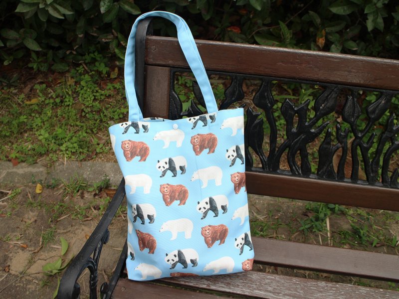 熊猫 北极熊 棕熊  帆布托特包 手提包 帆布包 侧背包 杂物包 - 手提包/手提袋 - 棉．麻 蓝色