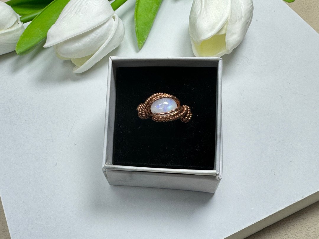 #230621 wire wrapping 月亮石 铜线 绕线 介指 - 戒指 - 铜/黄铜 透明