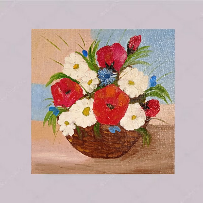 画用红色的花篮雏菊原花艺原画 - 墙贴/壁贴 - 其他材质 多色