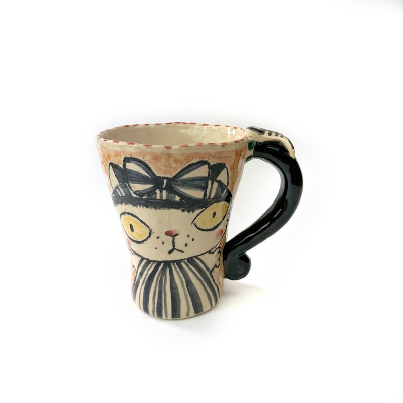 Nice Little Clay 手工铃铛杯 可爱猫 0101-156 - 咖啡杯/马克杯 - 陶 白色