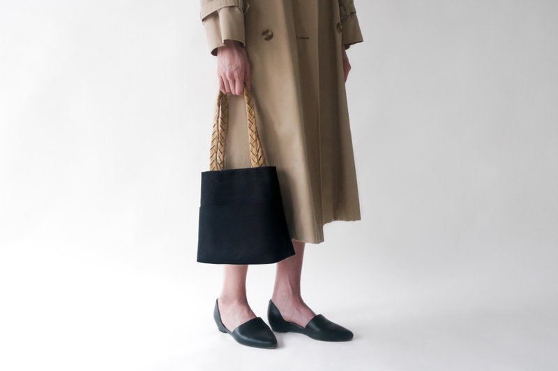 帆布编织背带手提包-黑 - 手提包/手提袋 - 棉．麻 黑色