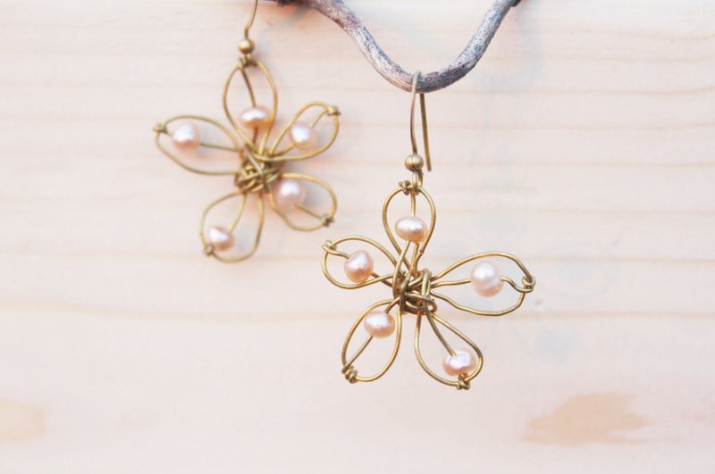 老林杂货 l 复古黄铜/春暖花开/转山系列     耳勾l耳针l耳夹 - 耳环/耳夹 - 珍珠 粉红色