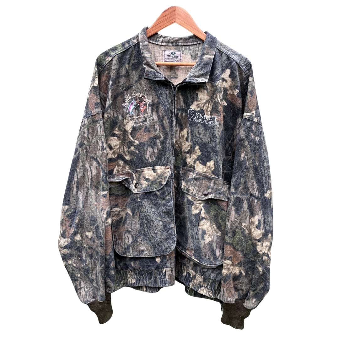 复古90年代 Mossy Oak Breakup 迷彩飞行员狩猎麂皮夹克 - 男装外套 - 棉 咖啡色