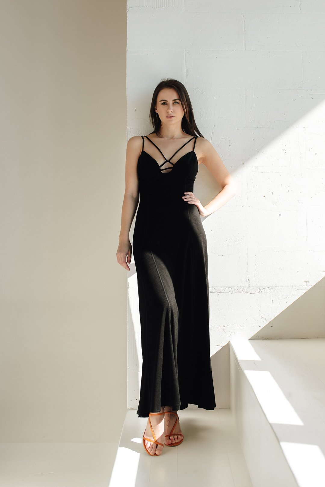 Sleeveless Midi Summer Dress, Strap Black Dress, Long Fitted Dress,Dinner Dress - 晚装/礼服 - 其他材质 黑色
