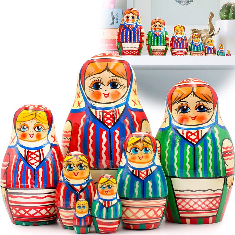 Russian Nesting Dolls in Traditional Festive Costume Set 7 pcs - Stacking Dolls - 玩具/玩偶 - 木头 