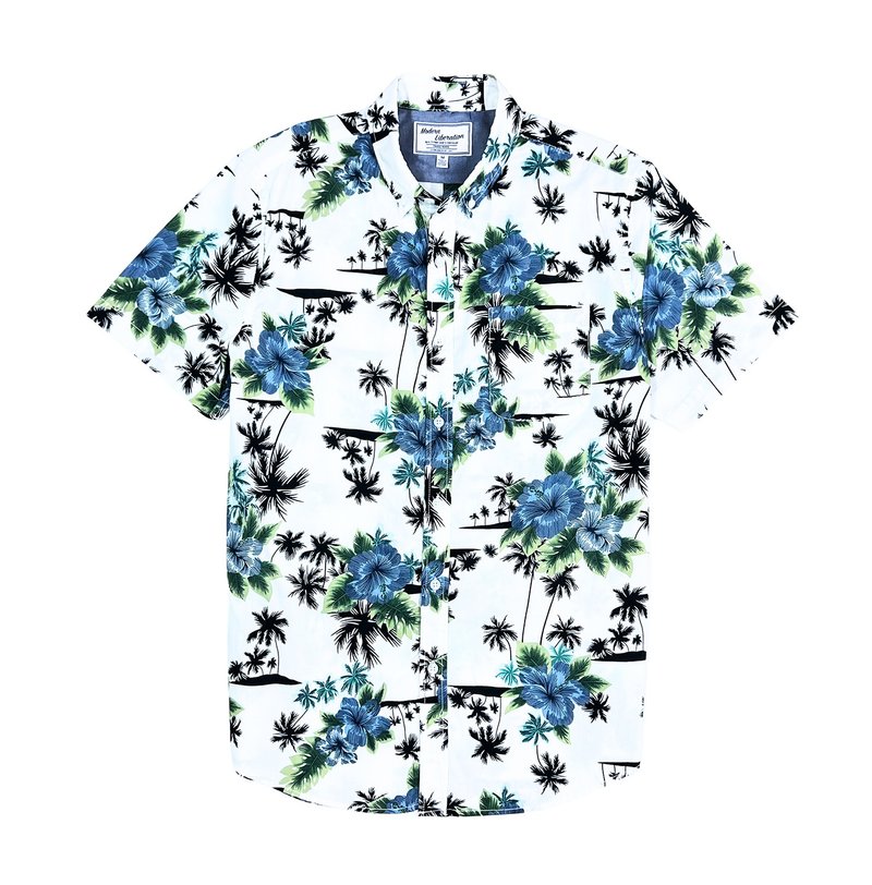 Men's Palm Beach Shirt 沙滩图案衬衫 - 白色 - 男装衬衫 - 棉．麻 白色