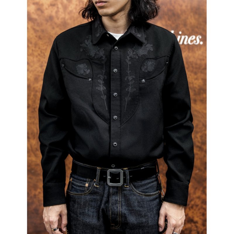 复古刺绣衬衫 音乐家衬衫 西部衬衫 羊毛 黑色 Western Shirt - 男装衬衫 - 其他材质 黑色