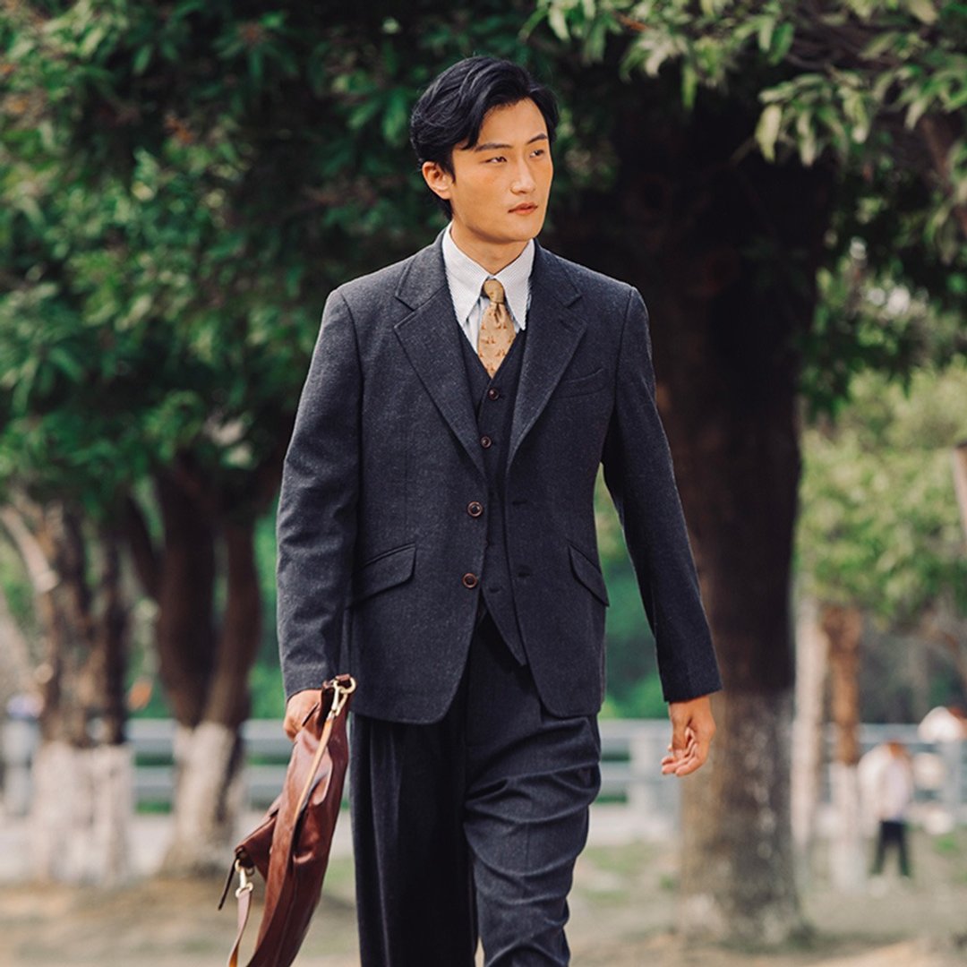 SOARIN英伦复古亚麻西装外套(2522XZ109) - 男装西装外套 - 棉 灰色