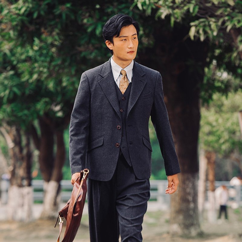 SOARIN英伦复古亚麻西装外套(2522XZ109) - 男装西装外套 - 棉 灰色