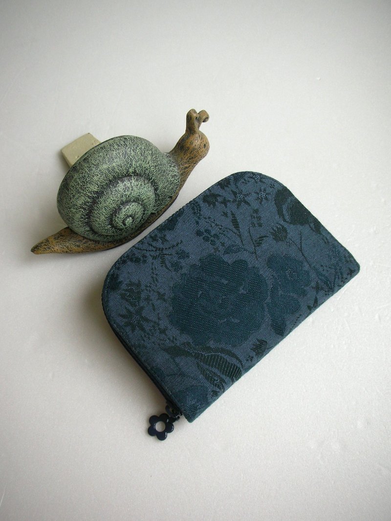 伊藤尚美【野花】缇花布-短夹/皮夹/零钱包/礼物 - 皮夹/钱包 - 棉．麻 蓝色