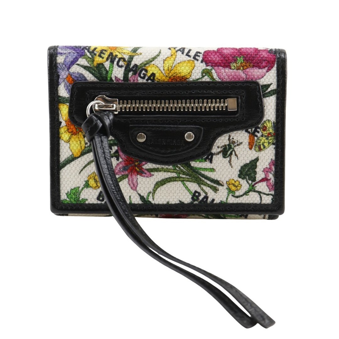 【日本直送】GUCCI 古驰 Neo Classic 迷你钱包 三折皮夹  સંગ્રહ Balenciaga 联名 681708 帆布 黑/ Multicolor 花卉图案 【二手】 - 皮夹/钱包 - 棉 黑色