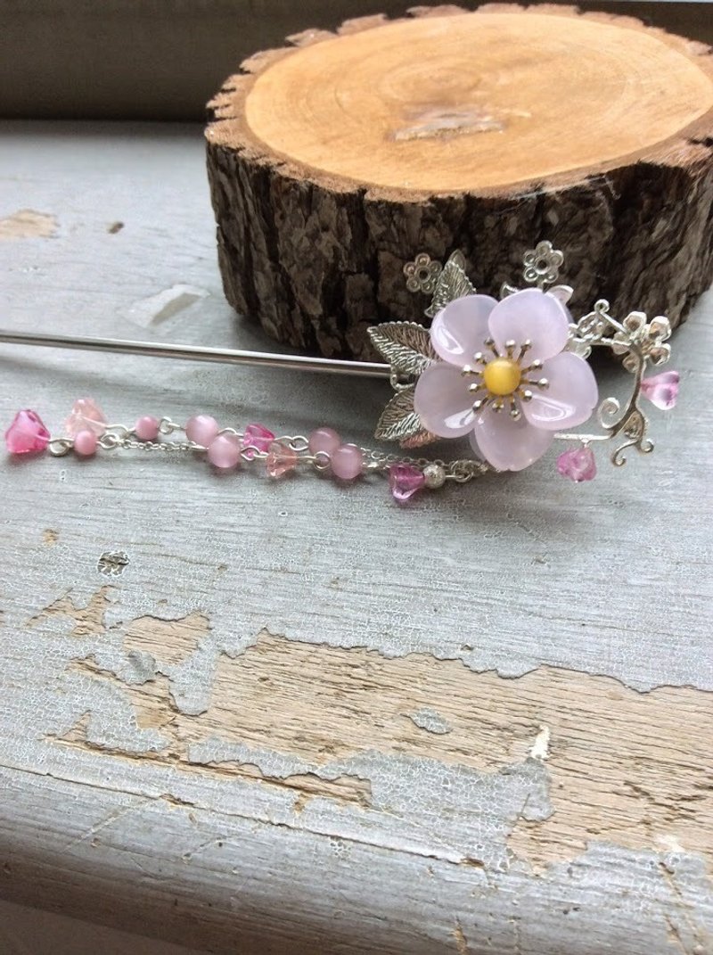 喵手作~桃花双面发簪/银/粉 - 发饰 - 其他材质 多色