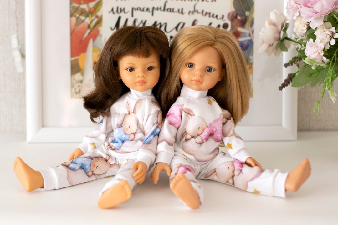 Pajamas for dolls Paola Reina, Siblies, Corolle, Little Darling, doll pjs, bunny - 玩偶/公仔 - 棉．麻 粉红色
