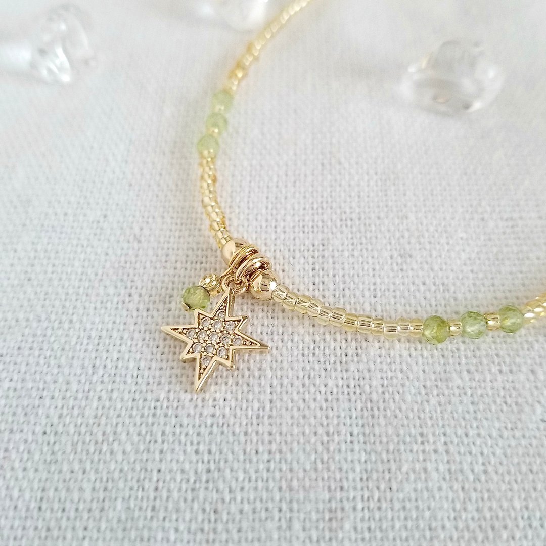 橄榄石 镶锆石星星吊坠 水晶项链 | 夏日清新可爱 | 女朋友礼物 - 项链 - 水晶 多色