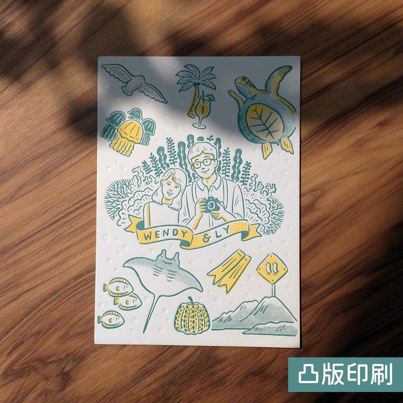 凸版喜帖/定制化喜帖/似颜绘喜帖/插画喜帖 - 喜帖 - 纸 多色