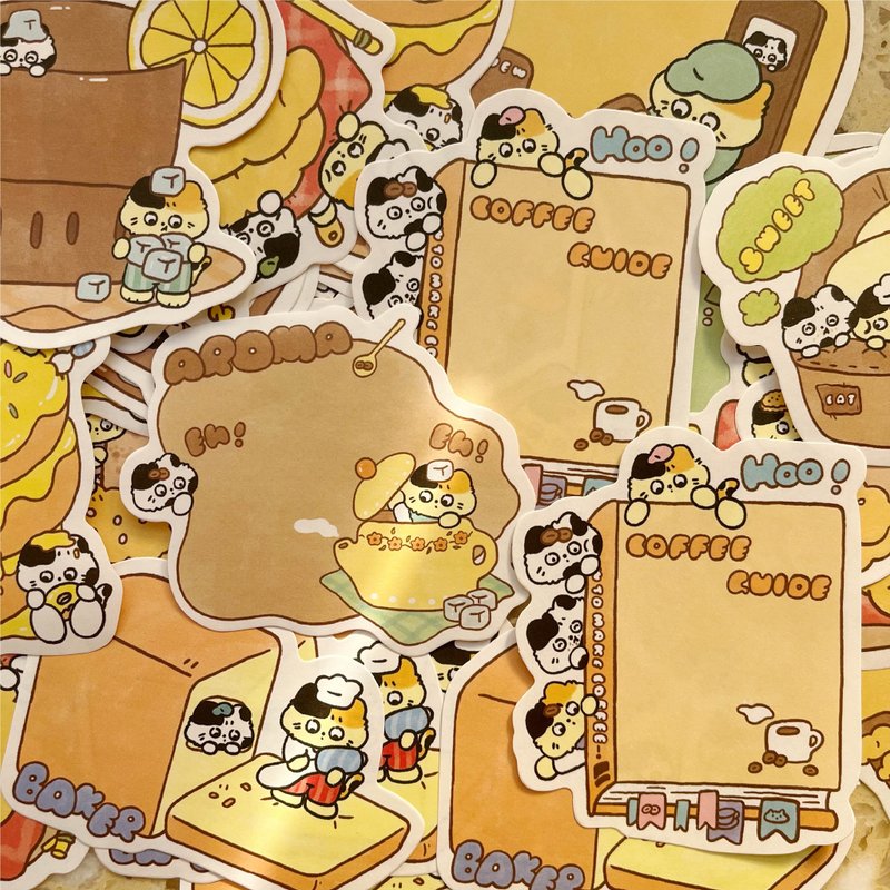 【盐汽水】猫猫咖啡面包 异形便签可爱卡通手账拼贴 - 贴纸 - 纸 多色