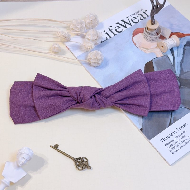 【巧妙艺手】茄紫 手作蝴蝶结发带 - 发带/发箍 - 棉．麻 紫色