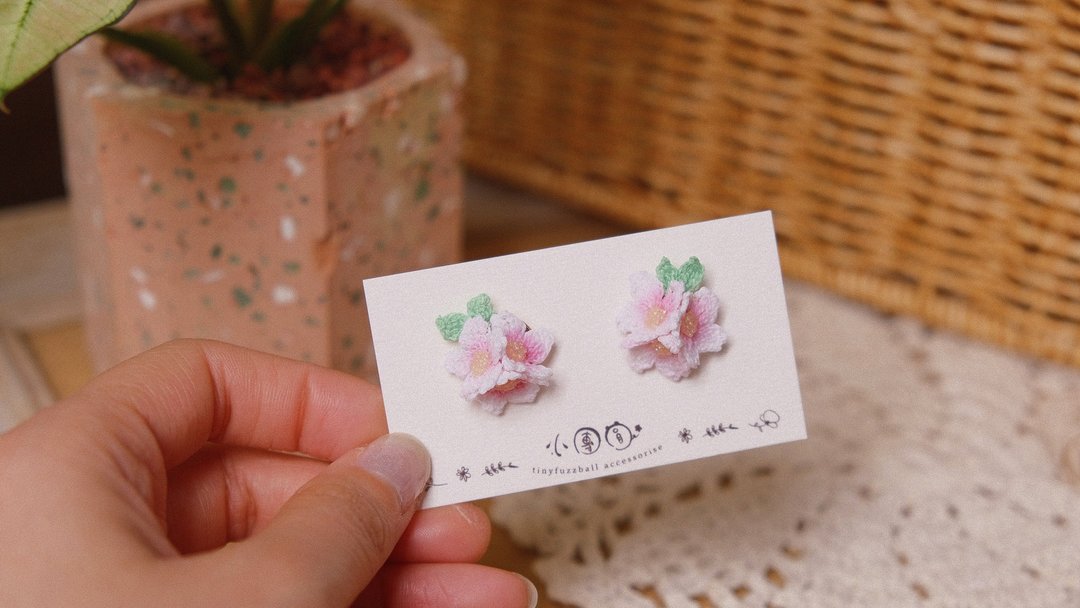 三重樱花 - 耳环/耳夹 - 棉 